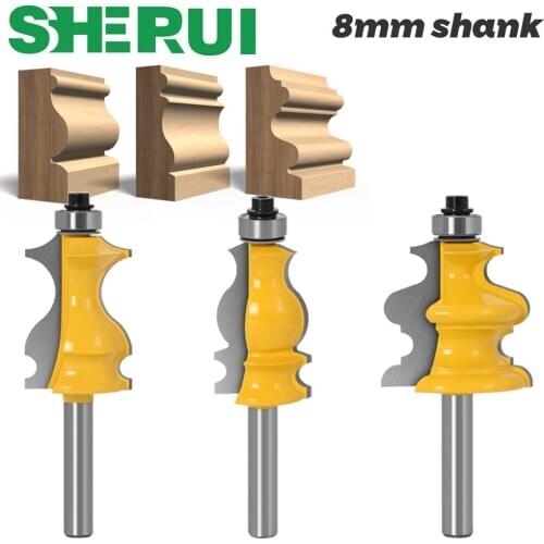 3PC 8mm Shank Casing & Base Molding Router Bit Set CNC Line knife Woodworking cutter Tenon Cutter for Woodworking Tools