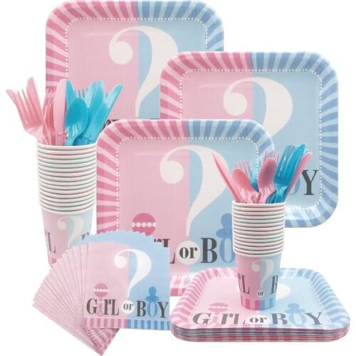 Gender Reveal Party Decor Baby Shower Paper Plate Disposable Tableware Set Napkin Gender Secret First Birthday Party Supplies