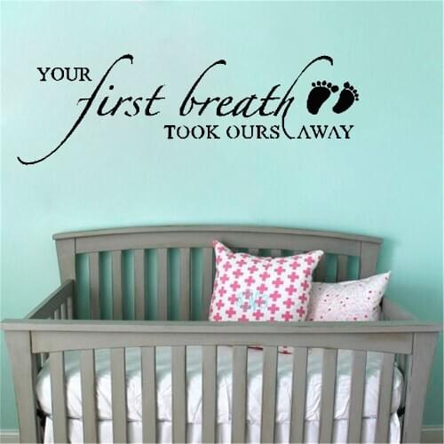 Wall Decals For Your First Breath Took Ours Away Nursery Room Wall Sticker Quote Kids Bedroom Memorial Decoration WL637