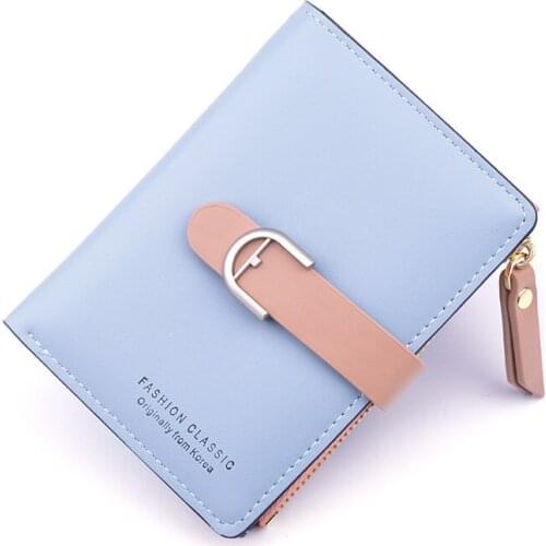 The latest ladies wallet short zipper soft leather wallet female student fashion draw belt buckle purse card package hot sale