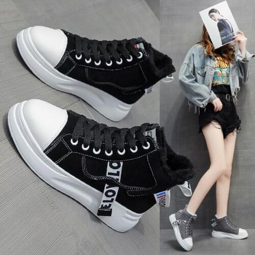 2021 new fashion high top plus velvet non-slip sole warm womens shoes Korean casual sports wild Martin boots ladies boots