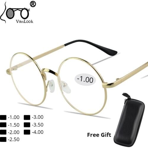 Myopia Round Glasses Transparent for Metal Frame Eyeglasses Women Men Oculos De Grau Spectacles-1.00-1.50-2.00-4.00