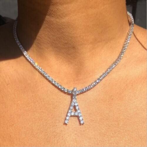 Initial Alphabet Pendant Necklace Silver Color A-Z Letter Rhinestone Necklaces Gift for Women Fashion Jewelry Clavicle Chain