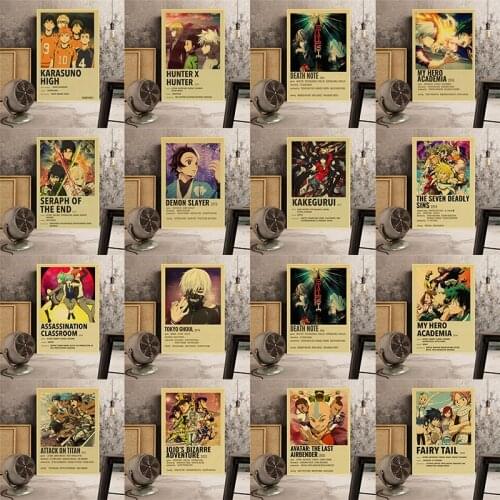 Japanese anime posters retro various anime characters canvas paintings Nordic art modern home childrens room decoration murals