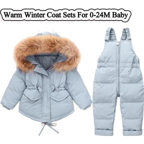 Baby Boys Girls Clothing Down Jacket Suit Warm Winter Set 2 Pcs Suspender Trousers Jacket Hooded Overcoat Children2020 New