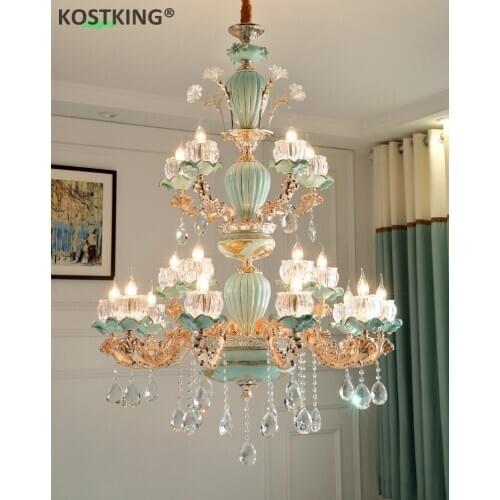 Luxury Modern Chandeliers Candelabra Stained Glass Lamp Shade Flower Chandelier French Crystal Chandelier Light Fixture Bed Room
