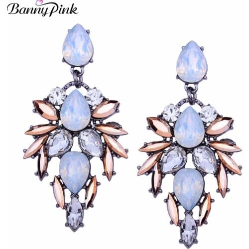 Banny Pink New Punk Crystal Statement Earrings For Women Vintage Alloy Geo Chunky Metal Pendant