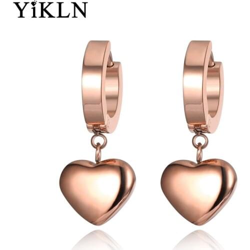 YiKLN Titanium Stainless Steel Love Heart Hoop Earrings Classic Rose Gold Wedding Earrings Jewelry For Women Kolczyki YE19098