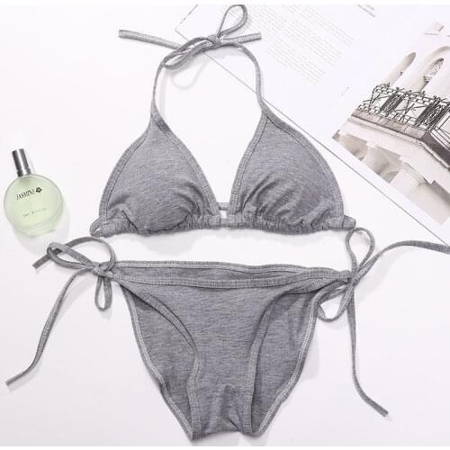Gray Lady Sensual Sexy Lingerie Set Fashion Girl Women Tie Bandage Swimwear Beach Suit Bras underpants Bra Briefs Set Underwear