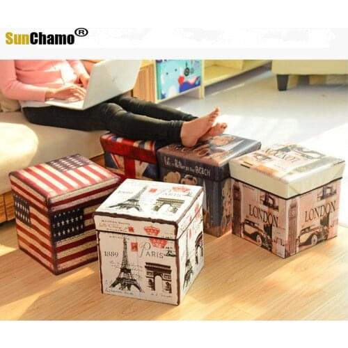 1PC Retro Folding stool sit box Shoes storage box organizer Underwear kid toys Cosmetics shoe Taburete home decoration ND 001