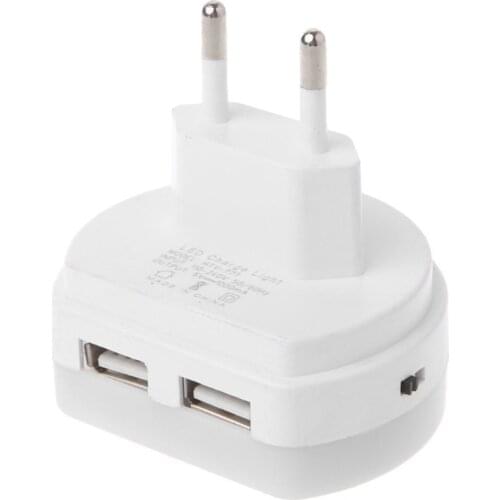 LED Night Light with Dual USB Port 5V 1A Light Sensor Control Room Home Lighting Plug-in Wall Lamp EU/US Plug Socket Lamp