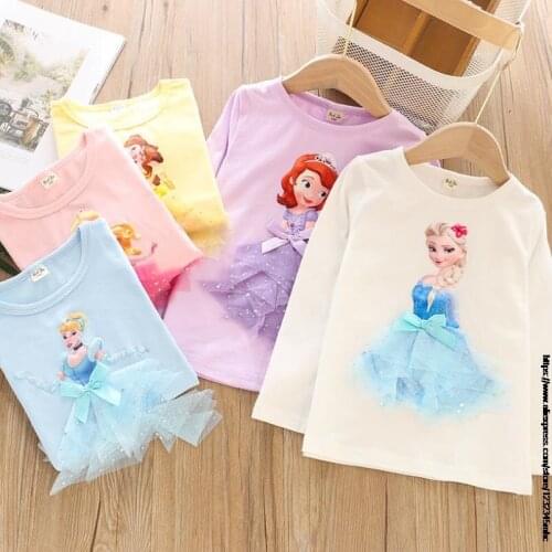 Disney Spring Frozen Elsa Sofia princess Girls Long-Sleeved T-shirt Babys Top Childrens Cartoon Undershirt Fashion Clothes