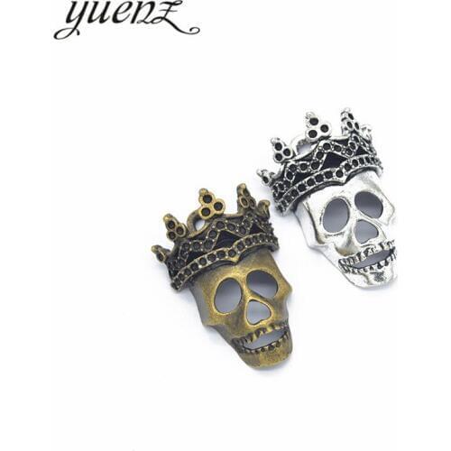 YuenZ 2pcs 2 colour Antique Silver Plated Crown skull Charms Metal Pendants for Jewelry Making DIY Handmade Craft 35*25mm F15