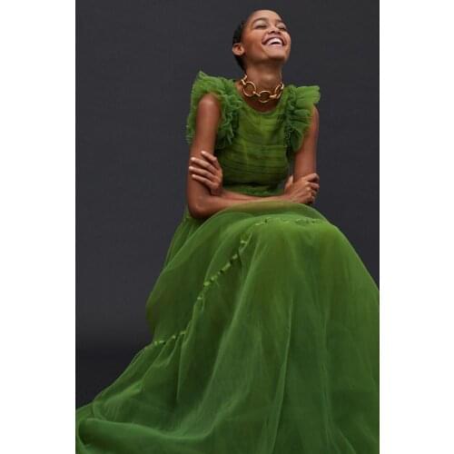Green A-line Long Tulle Women Dresses To Event Party Ruffles Mesh Tulle Female Outfit Clothing prom dresses2021