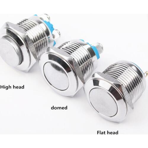 16mm Metal Push Button Switch IP67 Nickel plated brass press button Self-reset/Self locking 1NO High Flat domed Round Momentary