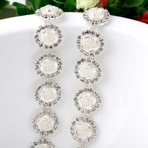 1Yd Pearl Silver Rhinestone Chain Trimming DIY Sew Clothing Dance Clothes Shoes Decoration Accessories Jewelry Hairpin RT0103