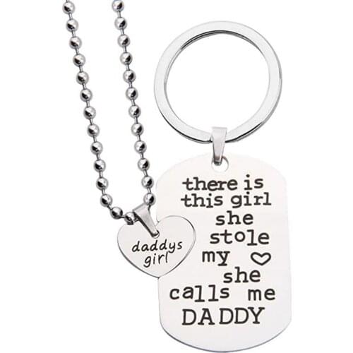 2Pcs Father Daughter Gift These Girls Stole My Heart They Call Me Daddy Keychain Set Heart Puzzle Daughter Dad Necklace