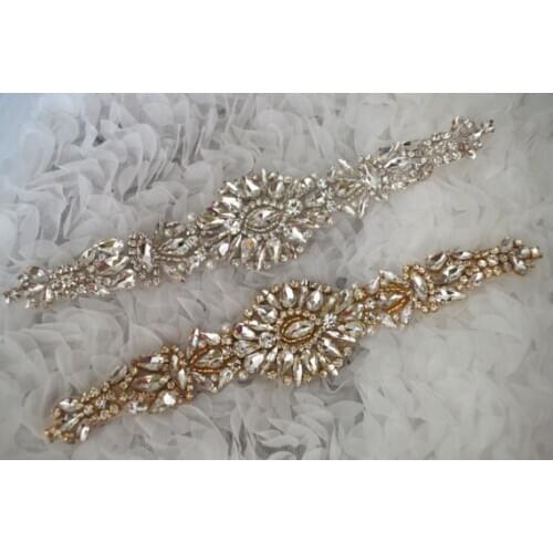 2 pieces gold crystal floral sash, gold rhinestone sash, wedding sash, craft bridal sash supply, RAE0118