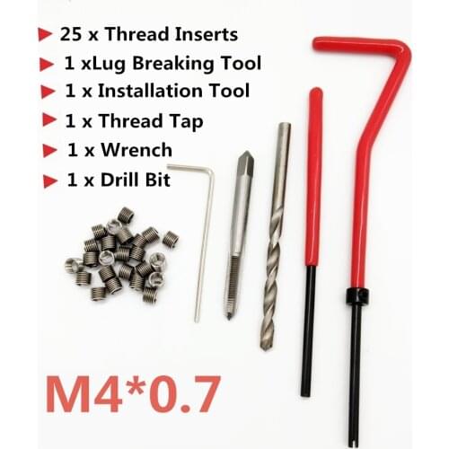 25pcs Car Pro Coil Drill Tool Metric Thread Repair Insert Kit M4 x0.7 for Helicoil Car Repair Tools Coarse Crowbar