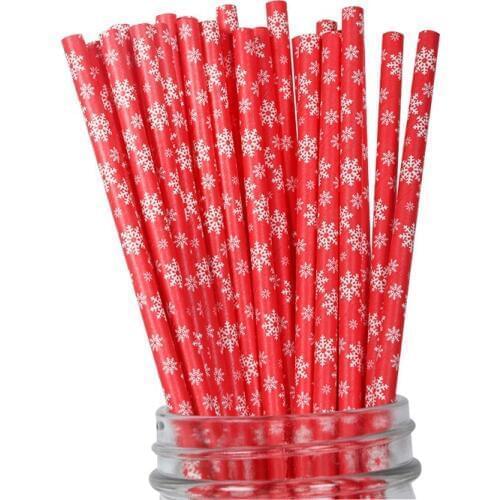 25pcs Paper Drinking Straws Snowflake Paper Straw Merry Christmas Decorations For Home Happy New Year Party Navidad Noel Decor