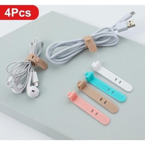 4Pcs Anti-Lost Silicone Earphone Cable Storage Buckle Winder Organizer Office Desk Data Cord Holder Management For Xiaomi IPhone