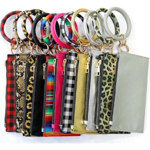 9style PU Bracelet Keychain Leather Wrist Key Ring Handbag Leopard Bracelets Pendant Purse Lady Clutch Bag Hand Carry Bags