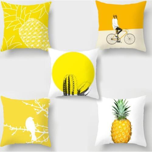 Pillow Cover Cushion Bedroom Office Home Fashion Decor Yellow Geometric Pineapple Leaf Square Pillowcase Printing Cushion Case