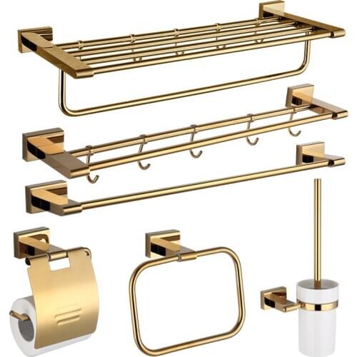 Bathroom Accessory Towel Rack Corner Shelf Toilet Brush Holder Toothbrush Holder Towel Bar Household Articles Gold Plating Brass