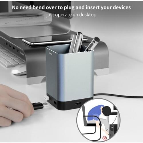 Aluminum USB Pen Pencil Holder with 4 USB 2.0 Ports Durable and Sturdy for Office and Home