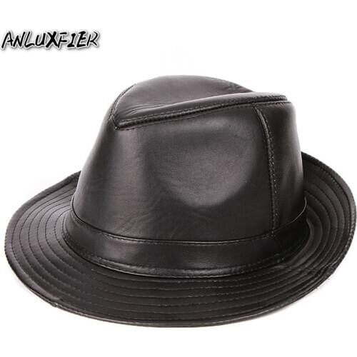 B-7242 Adult Sheepskin Leather Hat Male Fashion Leather Fedoras Hats Adult Fashion Cowboy Caps 3 Colors