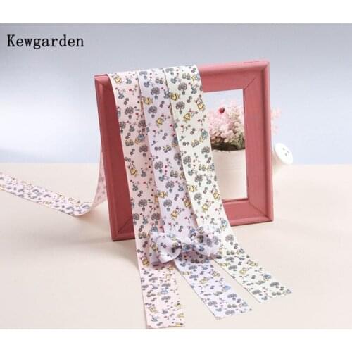 Kewgarden DIY Hair Bow Accessories Handmade Apparel Sewing Craft Printed Cut Cartoon Fabric Ribbon 1.5" 1" 25mm 38mm 10 Yards