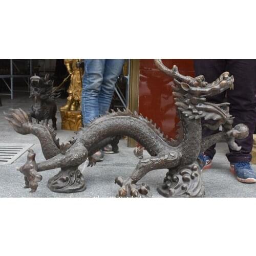 Free shipping 120cm China Bronze Fengshui Zodiac Year Fly Dragon Dragons Success Animal Statue