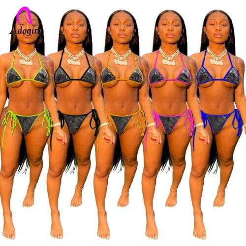 Sparkling Bikini Set Halter V Neck Bra Lace Up Shorts Swimsuit Workout Active Tracksuit 2021 Summer Beach Holiday Bathing Suit