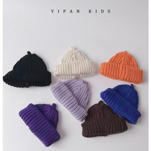 Childrens Hats for Autumn and Winter New Korean Toddler Boys and Girl Baby Solid Color Knitted Warm Caps Childrens Woolen Caps
