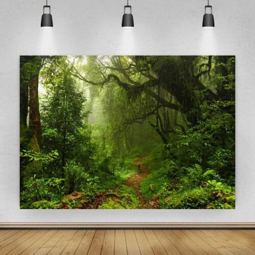 Green Foggy Dense Forest Path Portrait Photo Background Photographic Vinyl Backdrop Photocall Photo Studio Booth Props