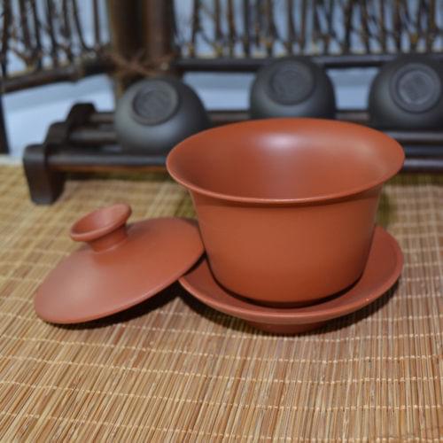 [GRANDNESS] Yixing Gaiwan Red Pure Kung Fu Tea Zisha Gaiwan Porcelain Tea Cup Set and Saucer 100ml