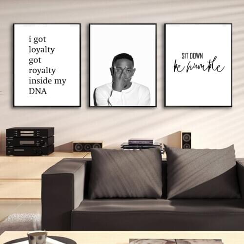 Hip Hop Rapper Kendrick Lamar Canvas Art Prints Be Humble Kendrick Lamar Black White Painting Wall Pictures Living Room Decor