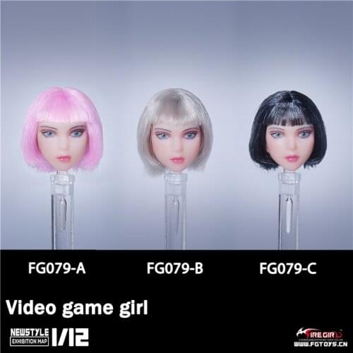 Fire Girl Toys FG079 1/12 Pink Black Silver Planted Hair Female Girl Head Sculpt Fit 6'' PH Figure Body