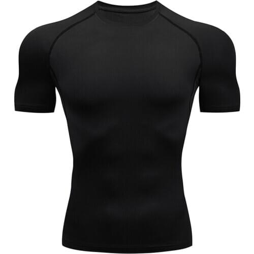 Compression Shirt Mens Running T-shirt Quick-drying Sportswear Pure color Round Neck Top Short sleeve Stretch Tight Gym T-shirt