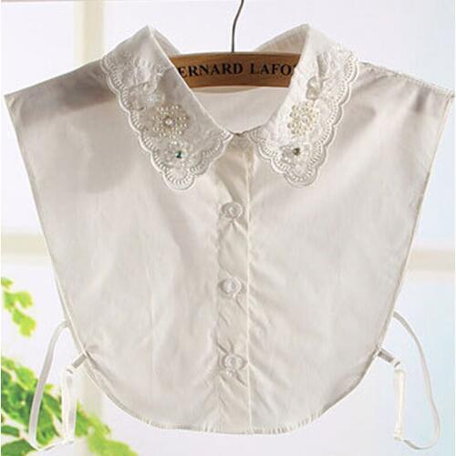 Korean shirt beaded sweater decorative collar Pearl Cute shirt Detachable Chiffon Original decorative letter lattice wild collar