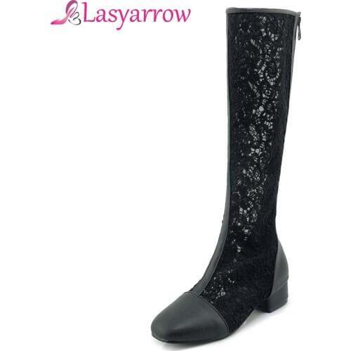 Lasyarrow Fashion Sexy Women Sandals Thick Heel Square Toe Zipper Knee High Boots Female Footwear 2018 Summer Big Size 33-46