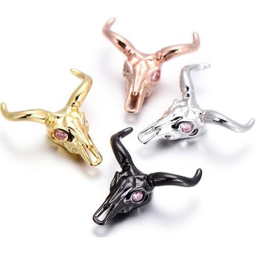 Wholesale Cattle Head Skull Beads 20*18mm Copper Pendants For Bracelet & Bangle Jewelry Accessories Making Findings