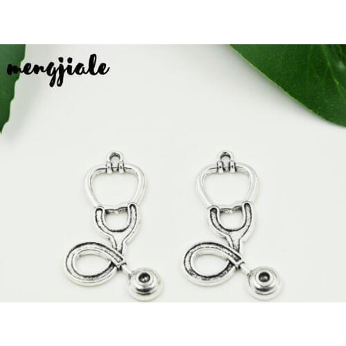 MENGJIALE 15pcs/lot Antique Silver Stethoscope Design Charms Medical Profession Jewelry Making Necklace Bracelet Accessories