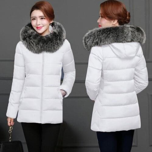 Fake Fox Fur Fashion Womens Jacket Winter Detachable Collar Parkas Female Coat Winter Hooded With Pocket Warm Short Outerwear