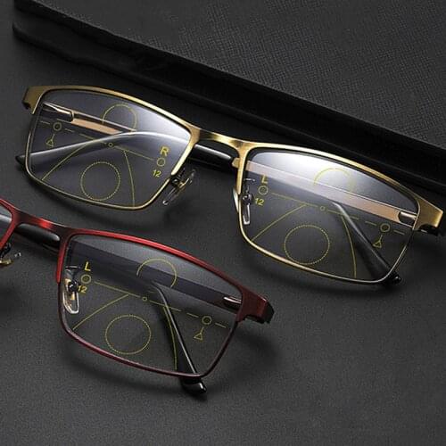 Men Progressive Multifocal Reading Glasses Metal Far Near Anti Blue Light Reader Glasses Computer Optical UV Protection Full Rim