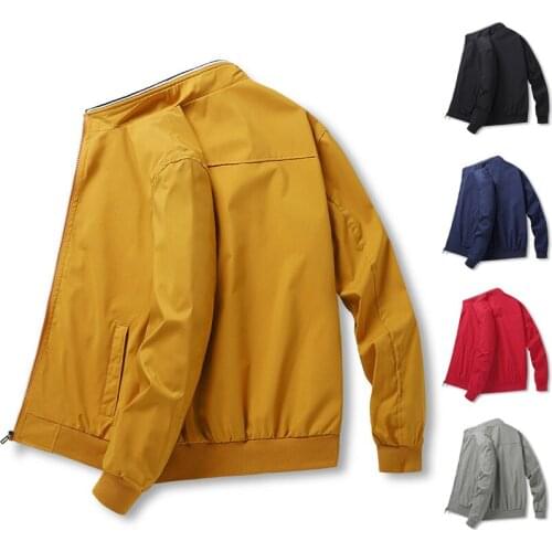 Mens Jacket Solid Color Stand Collar Long Sleeve Zipper Cardigan Coat Casual Fashion Simplicity Slim Jacket Tops
