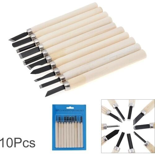 10pcs/Set Woodworking Carving Chisel Tool Set Woodcut High Carbon Steel Wooden Handle Carving Chisels Wood Working Knifes