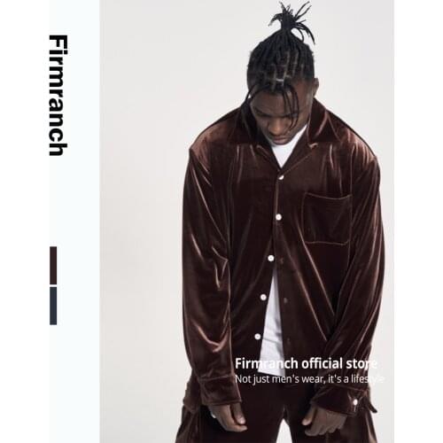 Firmranch News 2021 High Street Velvet Shirt Men/Women Vibe Casual Vintage Long-sleeved Shirt High Street GL Style Fashion