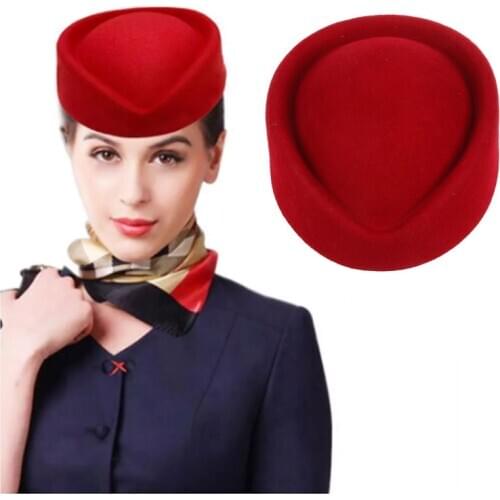 New Elegant Wool Felt Pillbox Stewardess Air Hostesses Beret Hat Party Base Cap (Red) Sweet Fedoras Cap Ladies Pillbox Hats