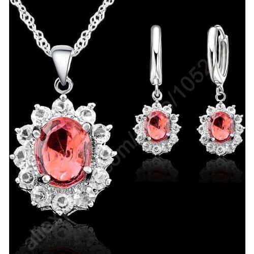 New Arrival Princess Wedding Jewelry Sets Genuine 925 Sterling Silver Cubic Zirconia Stone Necklace Earrings Set 5 Colors